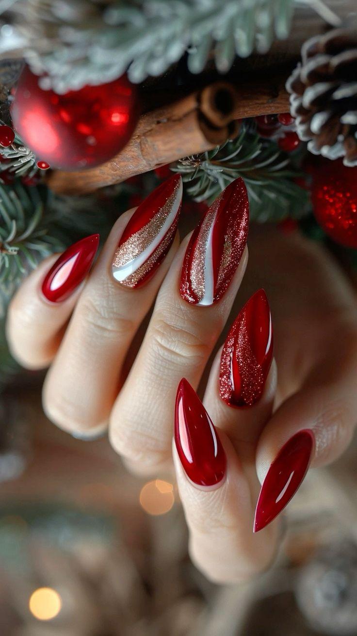 κόκκινα-νύχια-με-γκλίτερ-και-γραμμές-ιδέες- κόκκινα-νύχια-με-γκλίτερ-και-γραμμές-ιδέες-