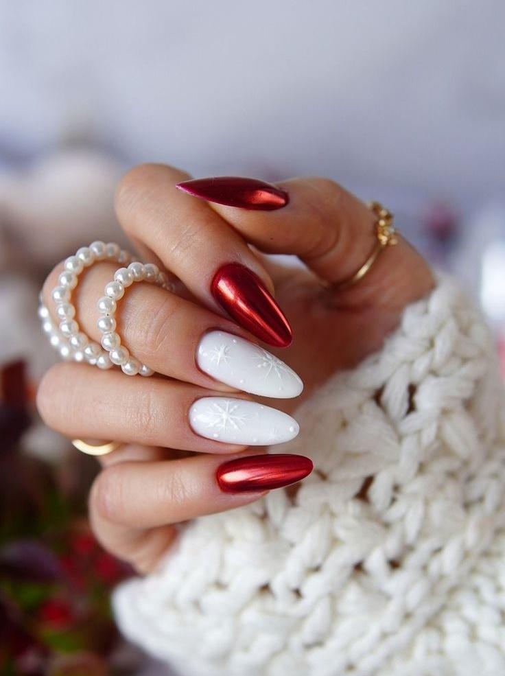 κόκκινα-μεταλλικά νύχια-με-λευκά σχέδια-ιδέες- κόκκινα-μεταλλικά νύχια-με-λευκά σχέδια-ιδέες-