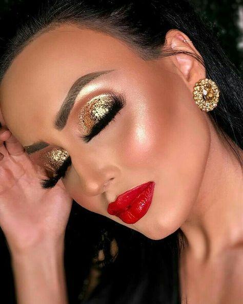 κόκκινο κραγιόν-στα-χείλη-με-χρυσή σκιά-ιδέες- κόκκινο κραγιόν-στα-χείλη-με-χρυσή σκιά-ιδέες-