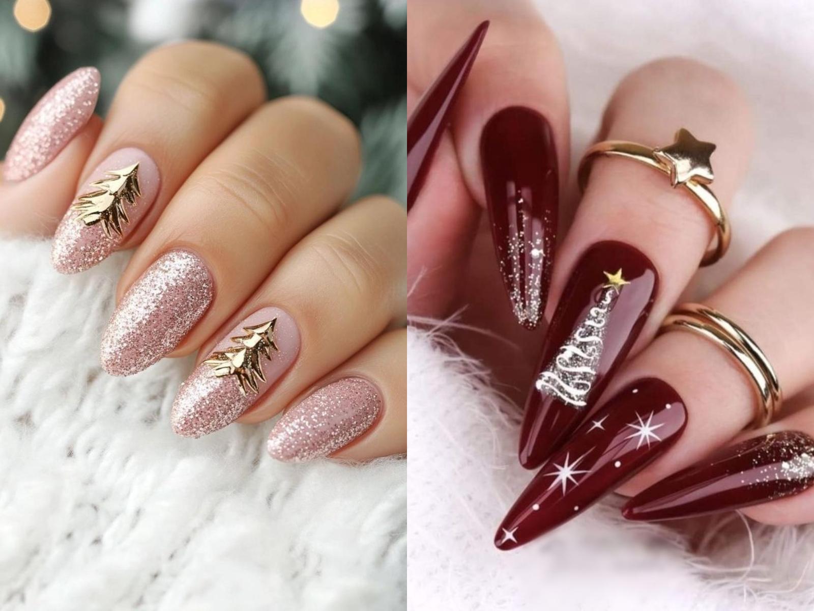 ιδέες-για-Χριστουγεννιάτικα νύχια-με-δεντράκια-