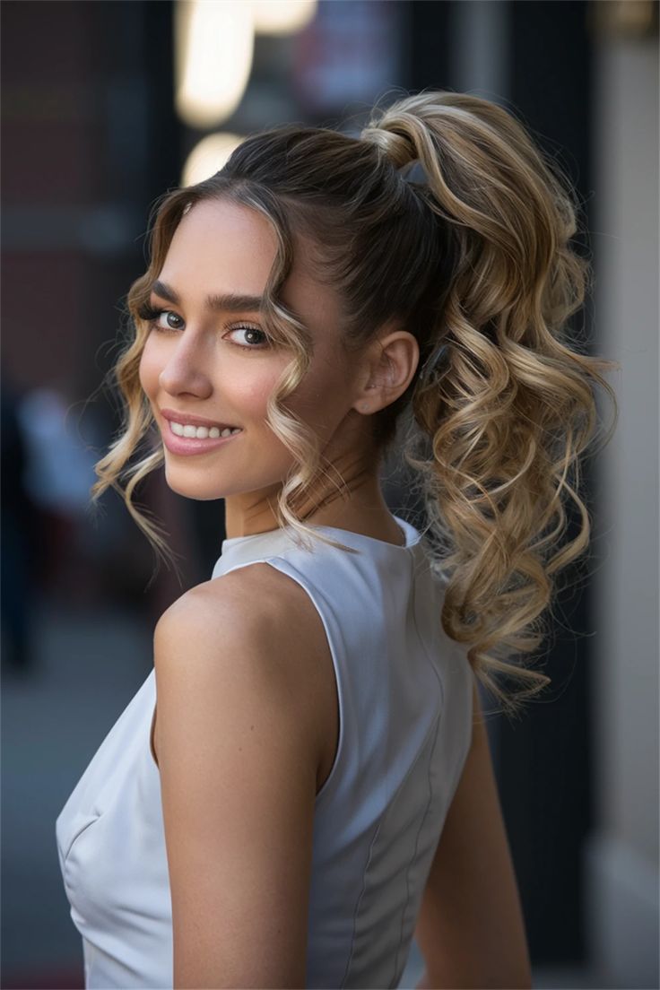 ψηλή-ponytail αλογοουρά-με-μπούκλες-ιδέες- ψηλή-ponytail αλογοουρά-με-μπούκλες-ιδέες-