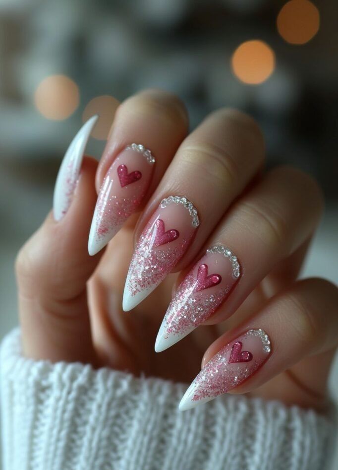 ροζ-νύχια-με-στρας-και-γκλίτερ-ιδέες-