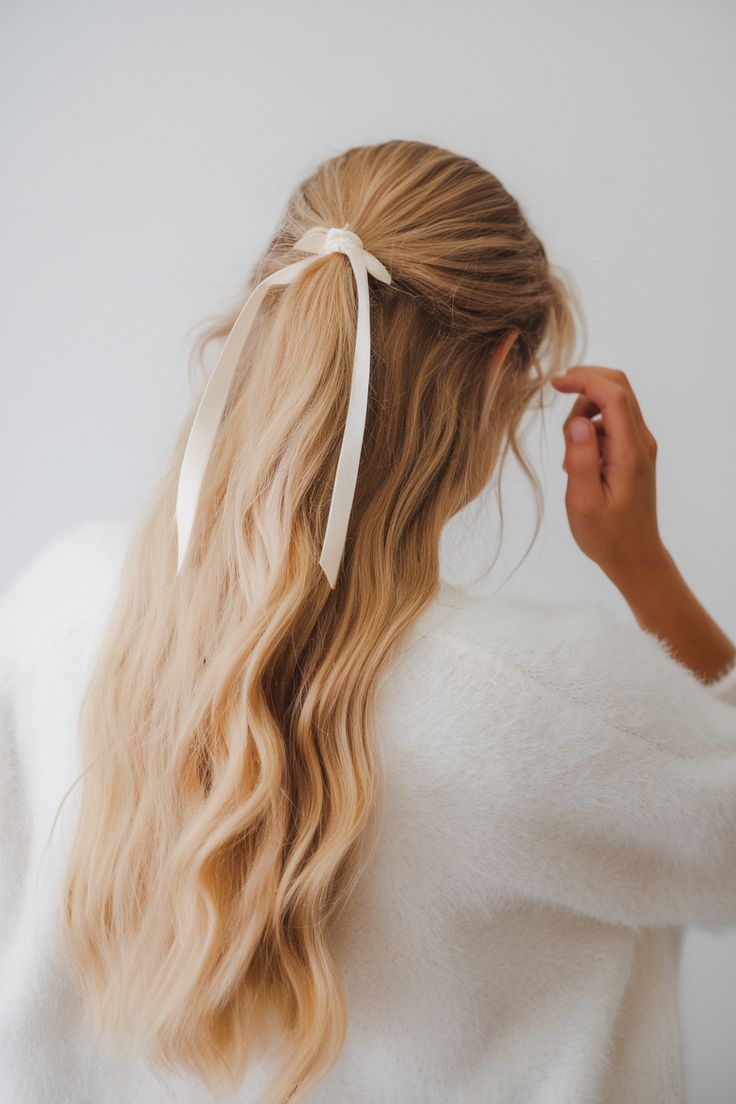 κορδέλα-σε-μακριά-ξανθά μαλλιά-ιδέες-