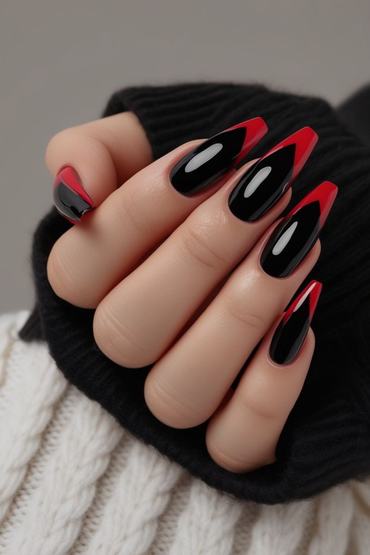 μαύρα-νύχια-με-κόκκινα σχέδια-ιδέες-