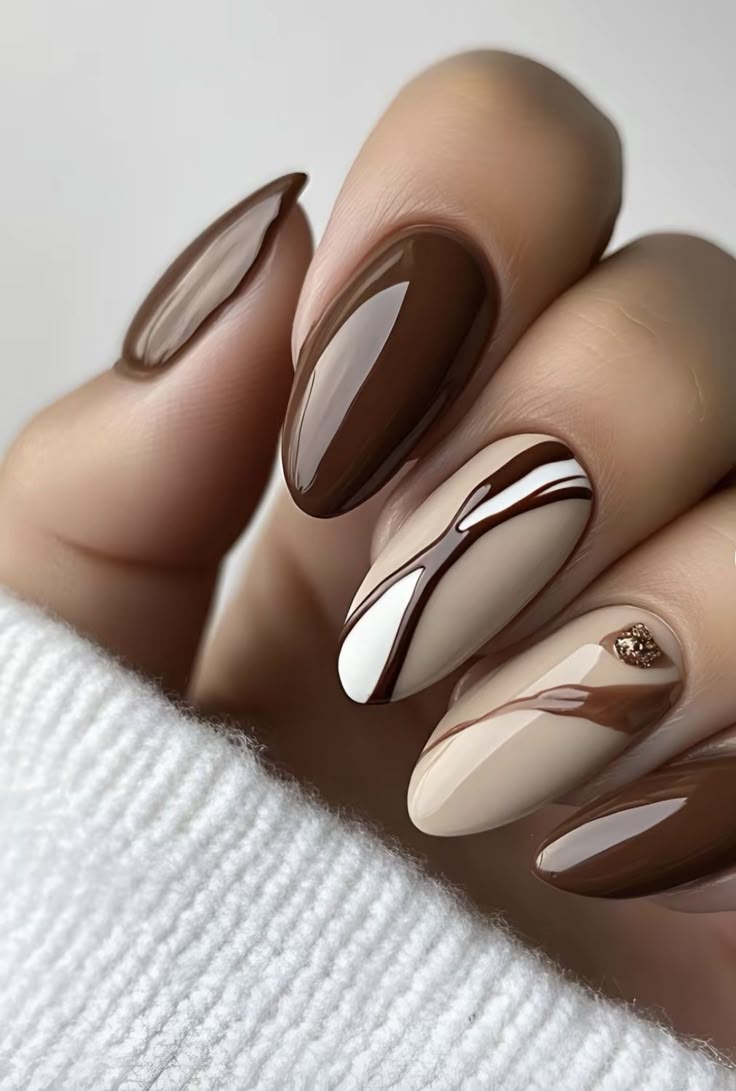 chocolate swirls-πασχαλινά νύχια-τάσεις-Πάσχα 2025-ιδέες-