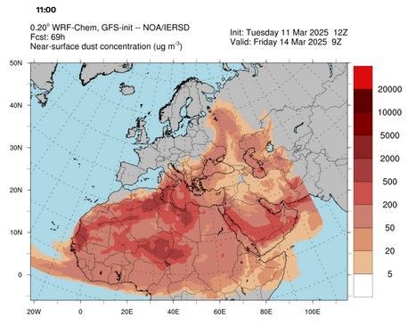 Ο καιρός μέχρι το Σάββατο 15/3 με την αφρικάνικη σκόνη