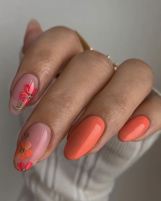πορτοκαλί-νύχια-με-λουλούδια-ιδέες-