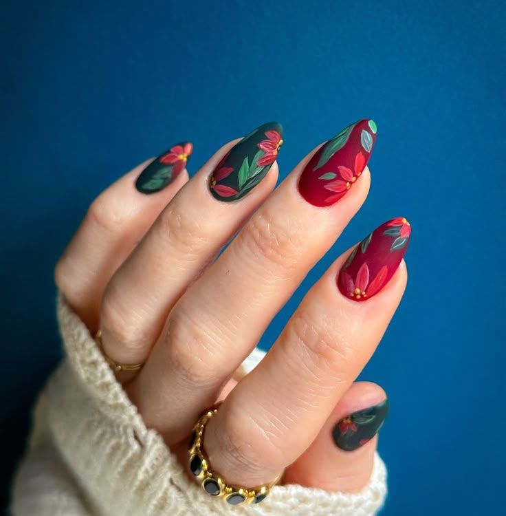 κόκκινα-και-πράσινα-floral-νύχια-ιδέες-