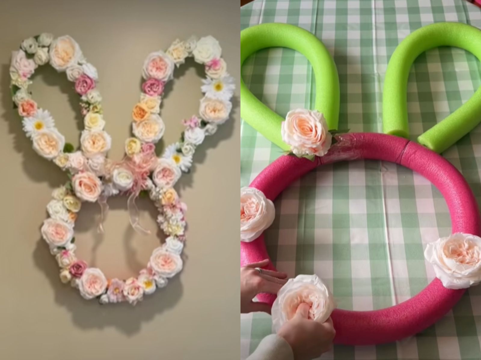 Πασχαλινό-διακοσμητικό-κουνελάκι-με-μακαρόνια κολύμβησης-και-λουλούδια-TikTok-