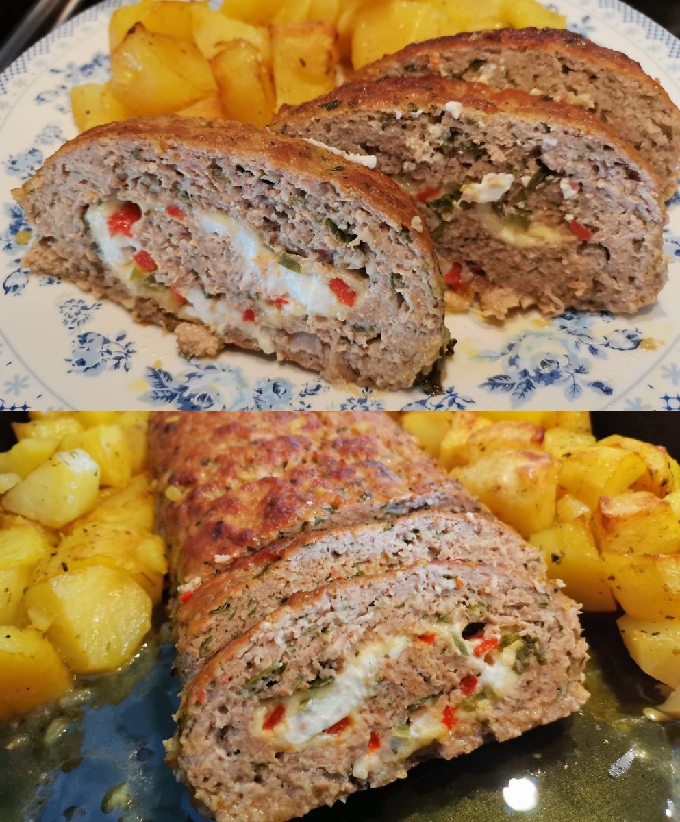 Γεμιστό ρολό κιμά με πιπεριές και τυριά για το Κυριακάτικο τραπέζι