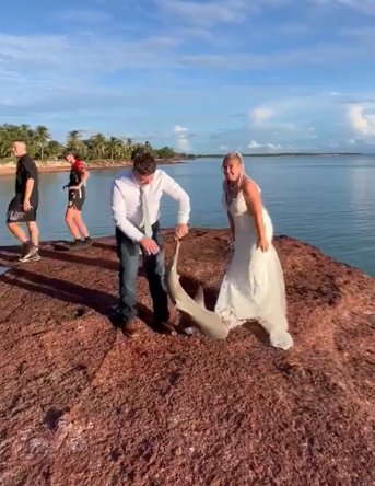 Νύφη έκανε πως ψάρευε για τις φωτογραφίες του γάμου και…έπιασε καρχαρία – Το viral βίντεο