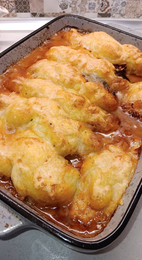 Γεμιστές μελιτζάνες με κιμά και πουρέ πατάτας