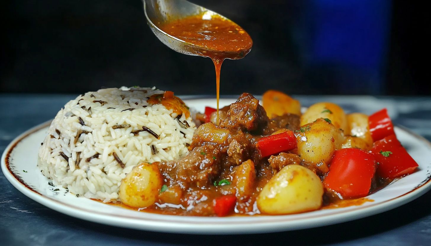 μελομένο μοσχαράκι με λαχανικαι στο φούρνο και ρύζι Μοσχάρι με λαχανικά στον φούρνο για μεσημεριανό