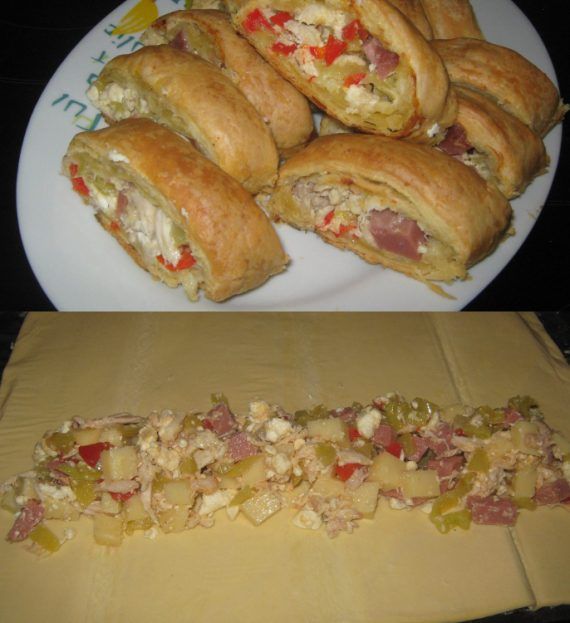 Ρολό σφολιάτας με κοτόπουλο και αλλαντικά