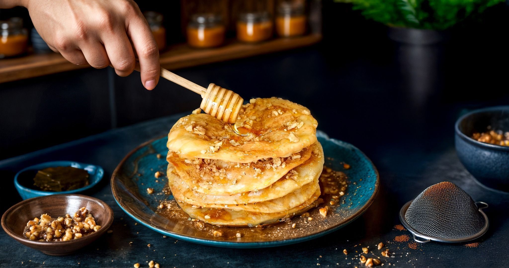 Αλευρόπιτες με μέλι και καρύδια για πρωινό