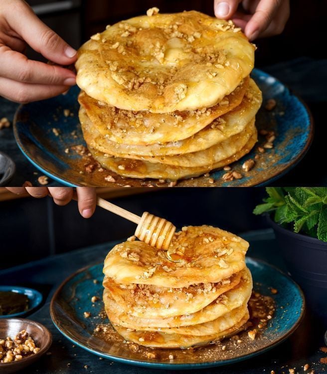 Αλευρόπιτες με μέλι και καρύδια για πρωινό