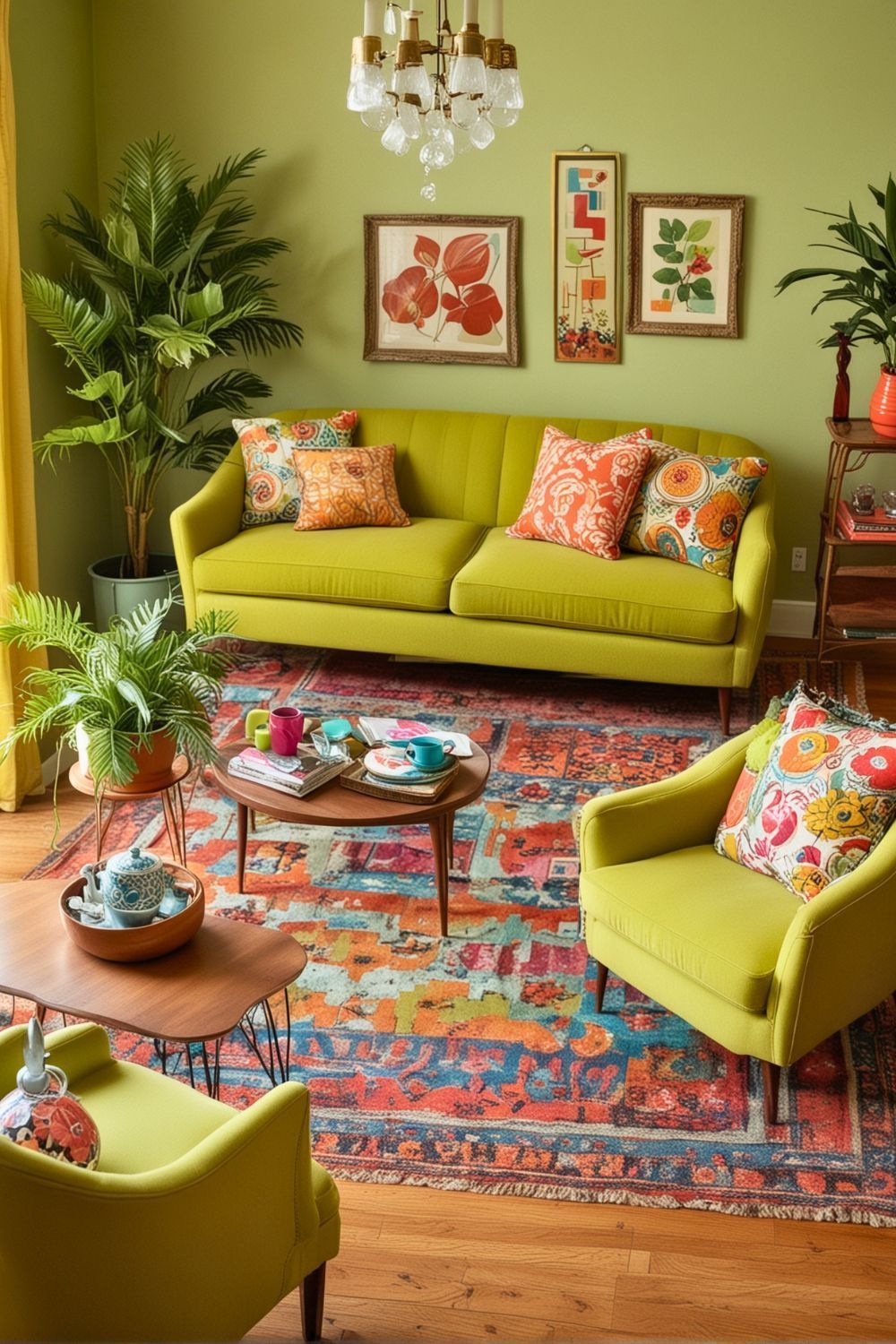 λαχανί-καναπές-πολύχρωμο χαλί-και-πράσινος-τοίχος-στο-σαλόνι- λαχανί-καναπές-πολύχρωμο χαλί-και-πράσινος-τοίχος-στο-σαλόνι-