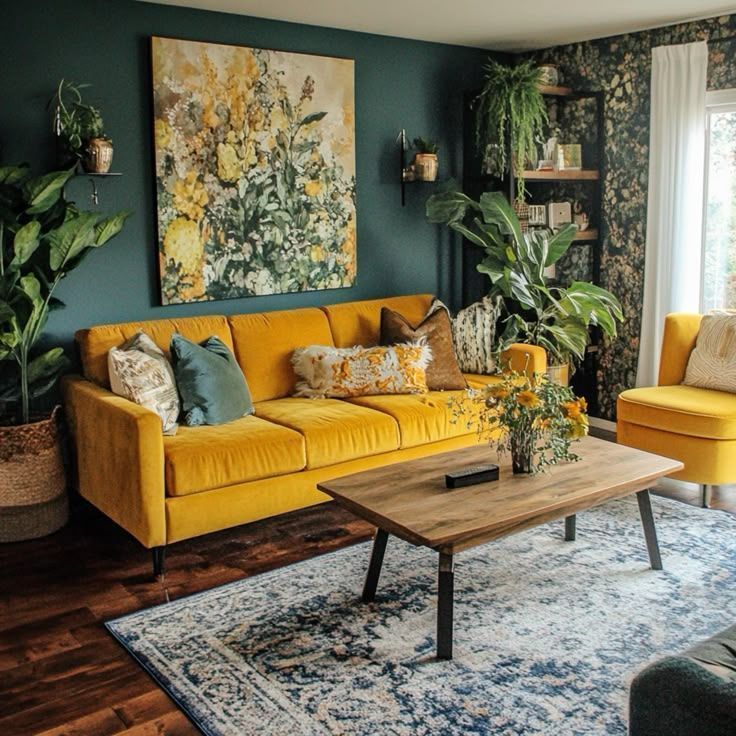 κίτρινος-καναπές-με-πράσινο-τοίχο- κίτρινος-καναπές-με-πράσινο-τοίχο-