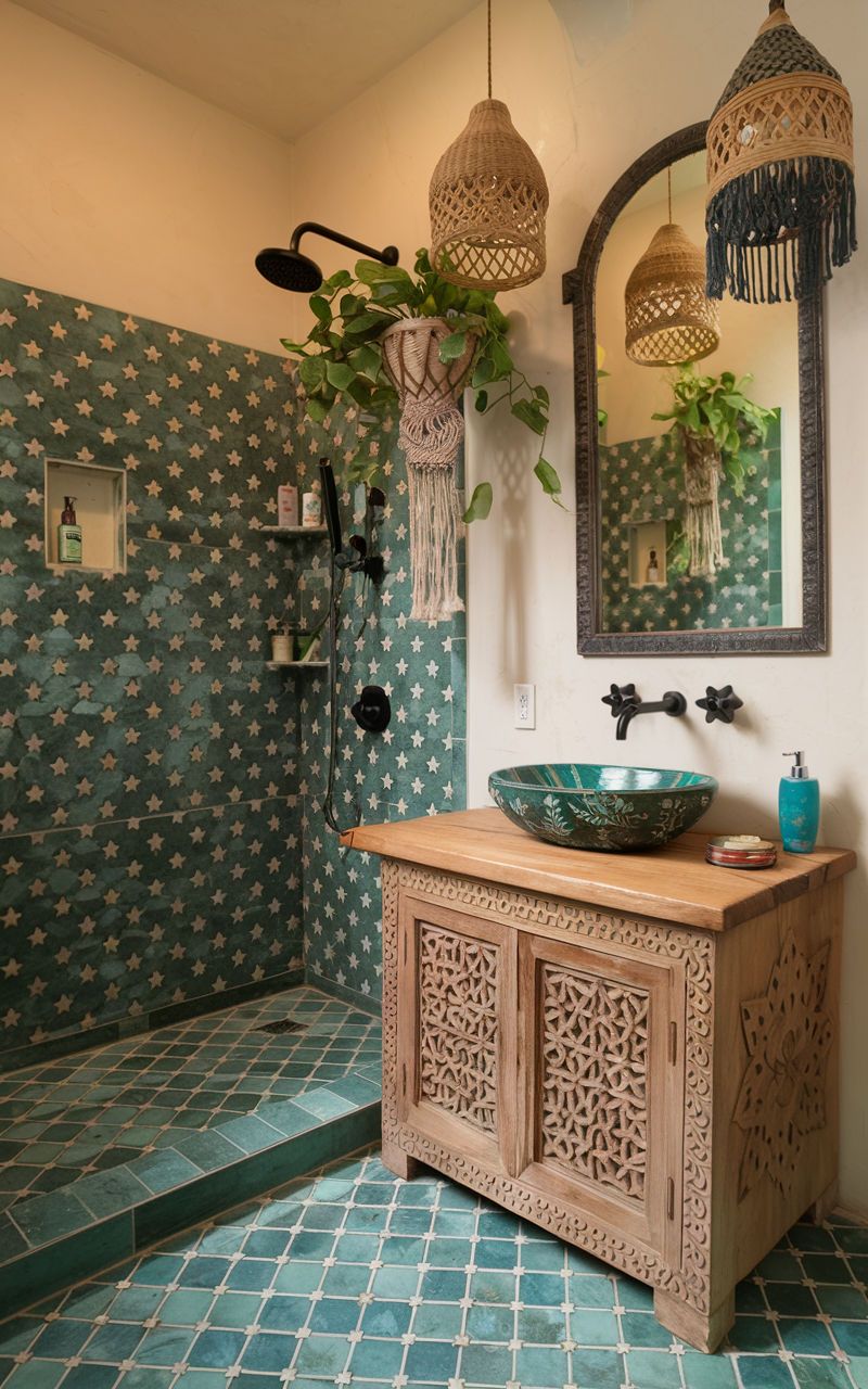πράσινα-πλακάκια-στο-μπάνιο-και-boho-διακόσμηση- πράσινα-πλακάκια-στο-μπάνιο-και-boho-διακόσμηση-