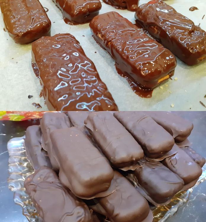 Γεμιστά μπισκότα με καραμέλα και επικάλυψη σοκολάτας