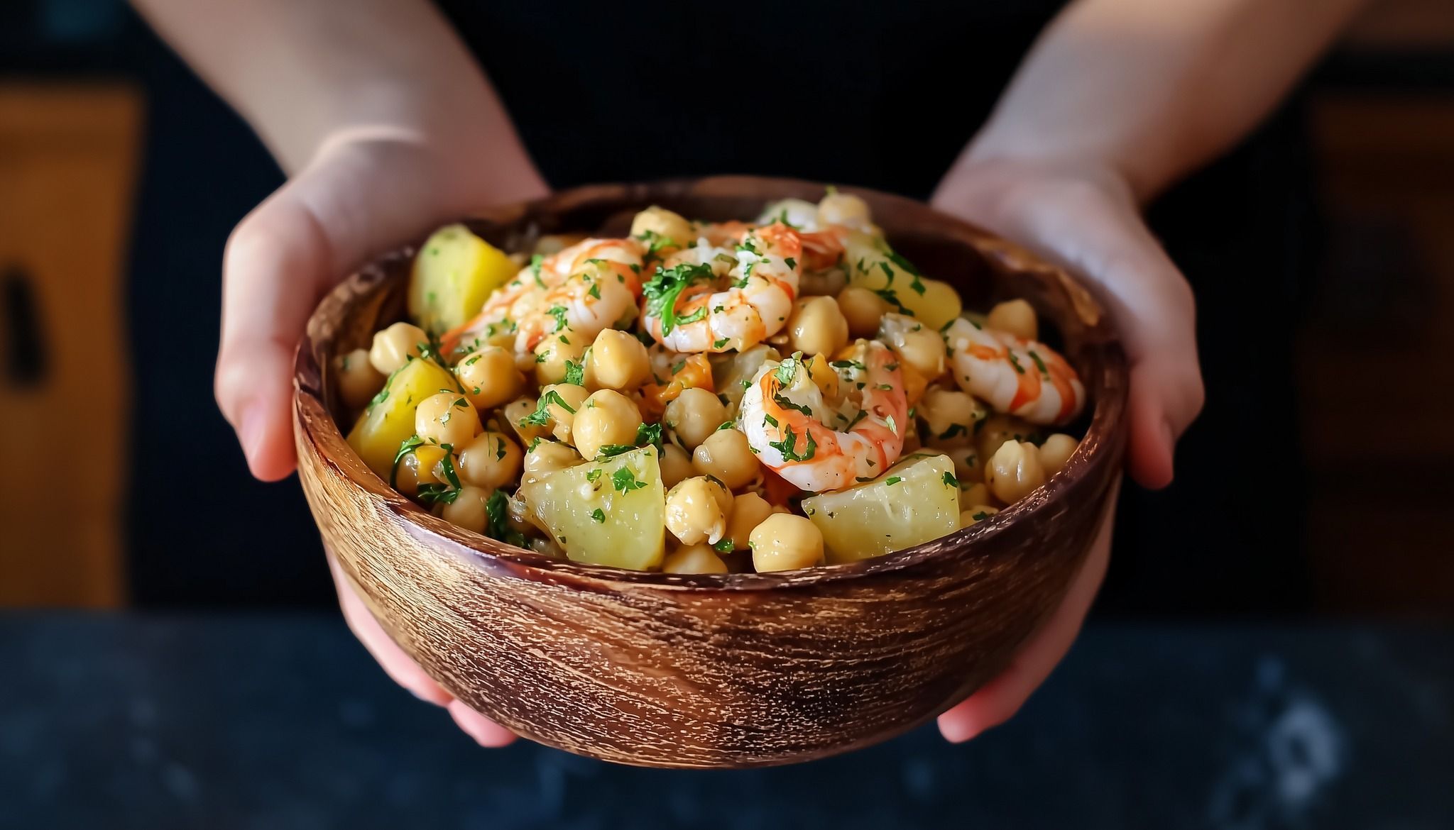 Πατατοσαλάτα με ρεβίθια και γαρίδες