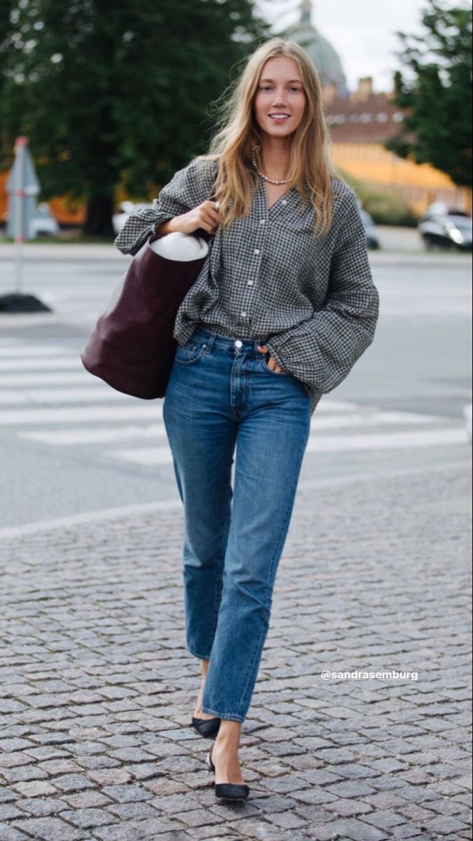 Cigarette jean-με-καρό-πουκάμισο-