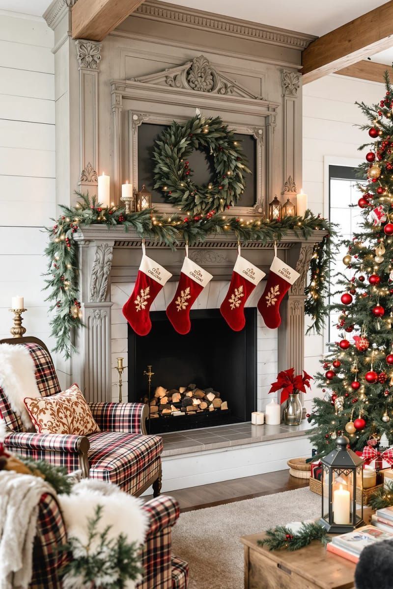 Lush garlands-draping greenery-στο-τζάκι- Lush garlands-draping greenery-στο-τζάκι-