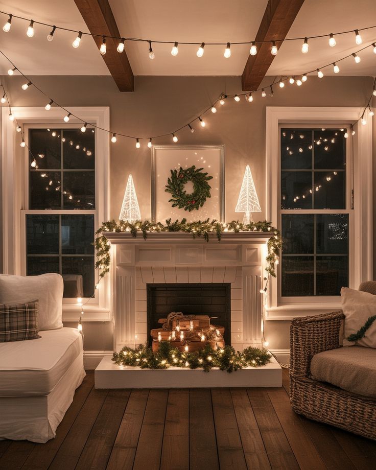 λαμπιόνια-με-θερμό-τόνο-στο-τζάκι- λαμπιόνια-με-θερμό-τόνο-στο-τζάκι-