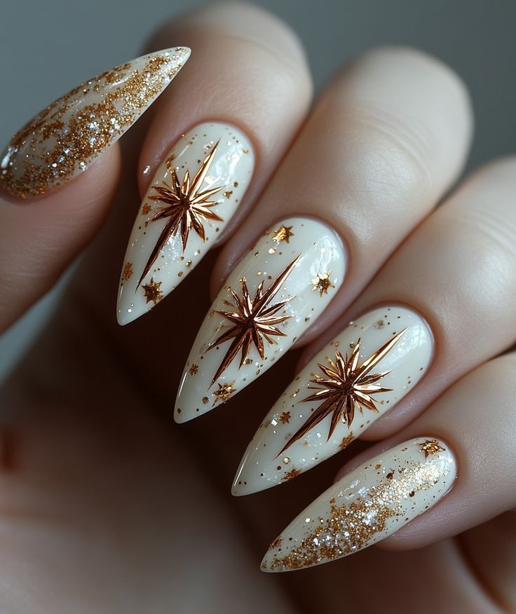 λευκά-νύχια-με-χρυσά-χριστουγεννιάτικα σχέδια- λευκά-νύχια-με-χρυσά-χριστουγεννιάτικα σχέδια-