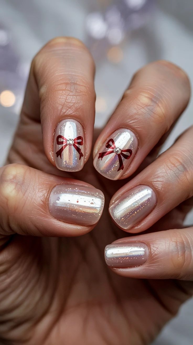 περλέ-νύχια-με-κόκκινα-φιογκάκια-