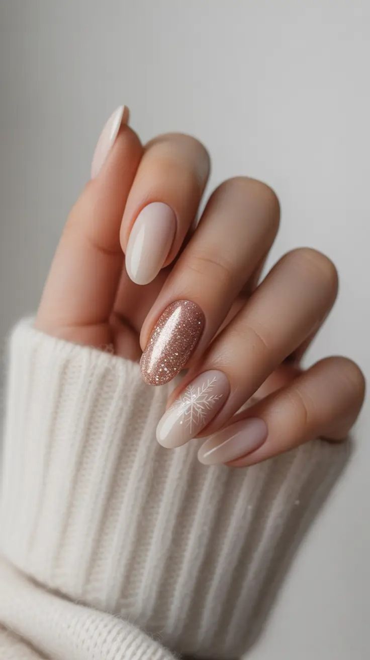 nude-νύχια-με-γκλίτερ-και-χιονονιφάδες-