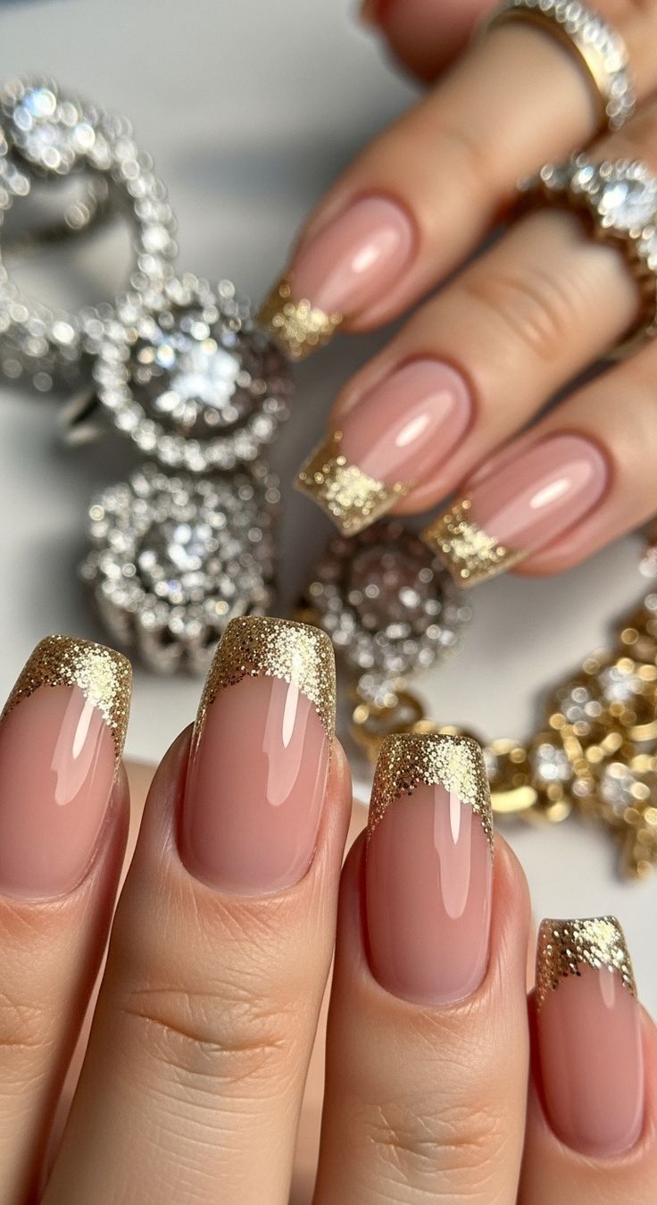 μεγάλα-νύχια-σε-ματ-χρυσό-με-γκλίτερ-