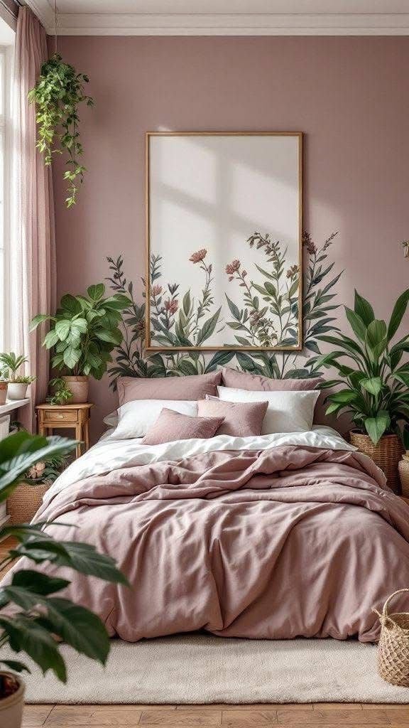 ροζ-κρεβατοκάμαρα-με-φυτά-