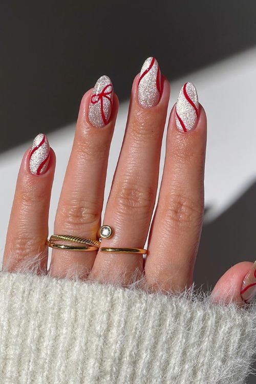 ασημί νύχια-με-φιογκάκια-velvet nails- ασημί νύχια-με-φιογκάκια-velvet nails-