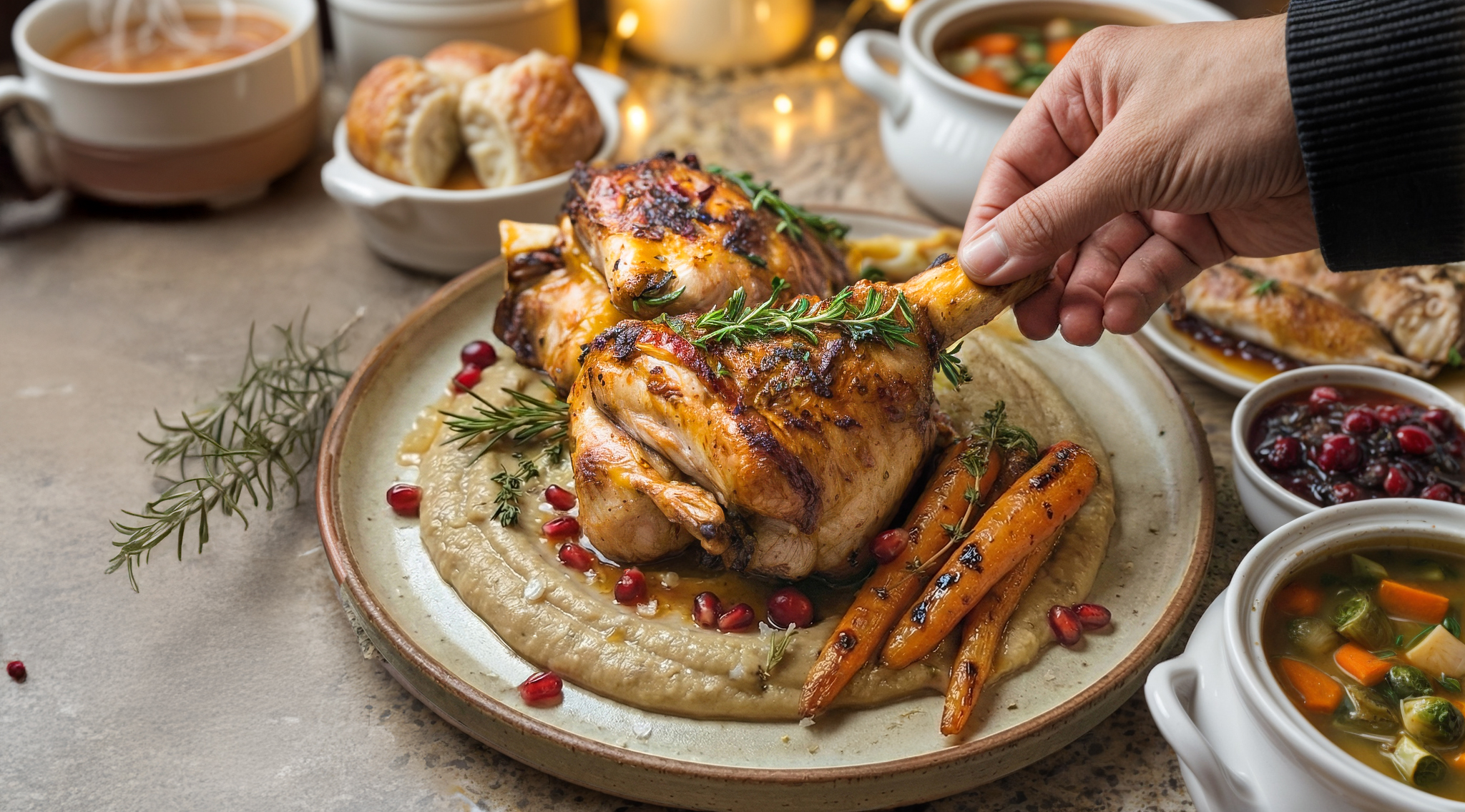 Μελωμένο χοιρινό κότσι με αυθεντικό Πολίτικο πουρέ μελιτζάνας