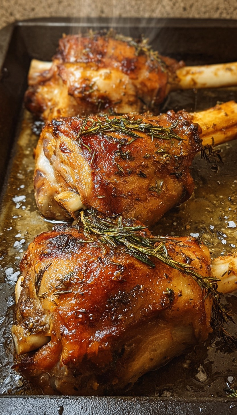 Μελωμένο χοιρινό κότσι με αυθεντικό Πολίτικο πουρέ μελιτζάνας