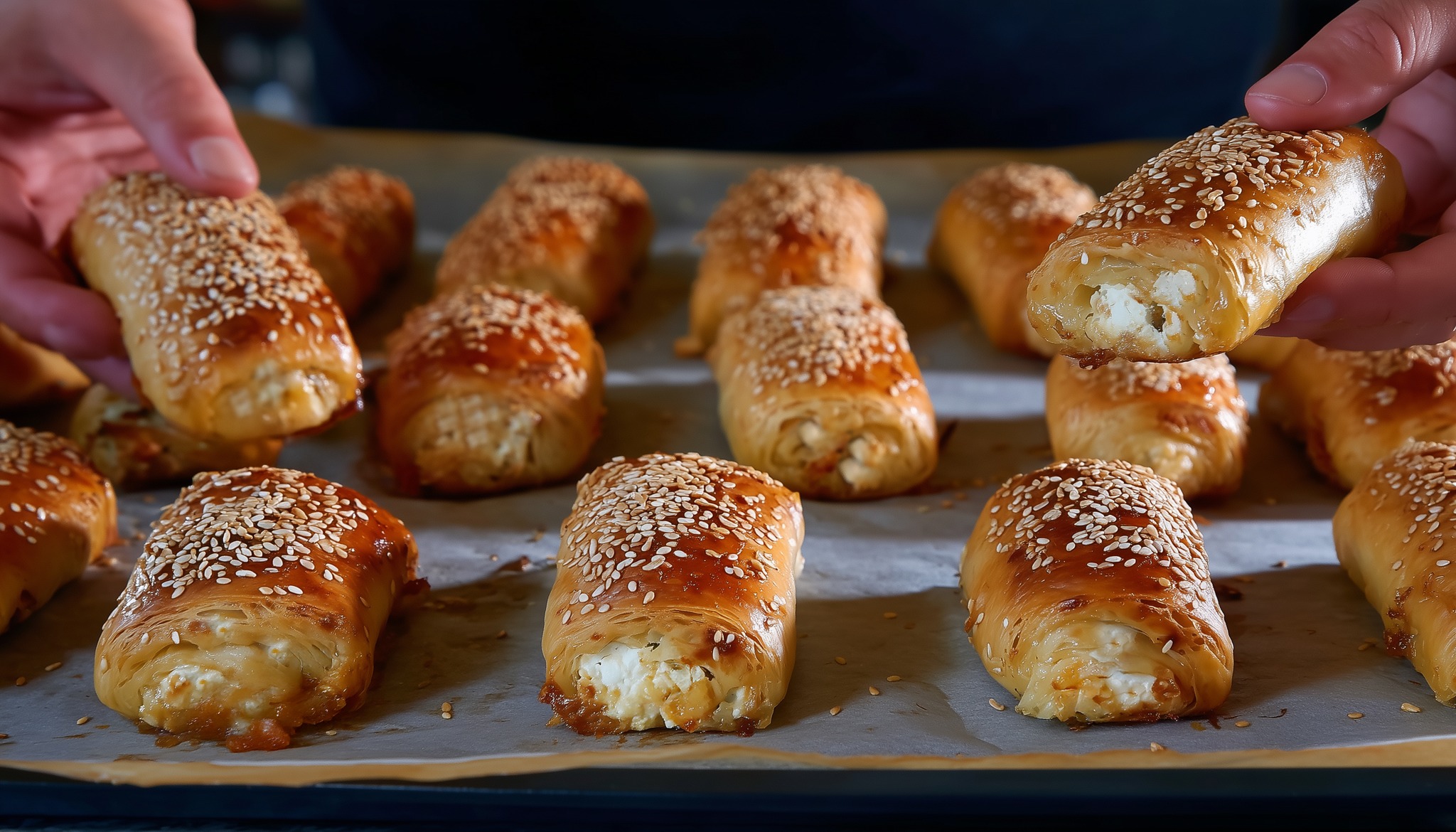 Μπουρεκάκια-τυριού-με-σουσάμι-για το ταπεράκι του σχολείου-συνταγή-