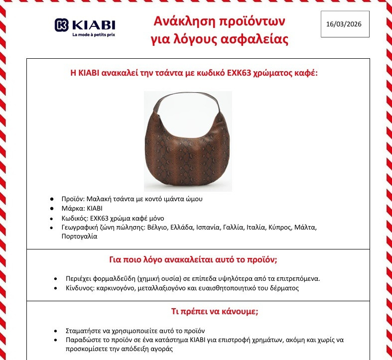 Ανακαλούνται πασίγνωστες τσάντες και μπουφάν που πωλούνται στην Ελλάδα εξαιτίας χημικών