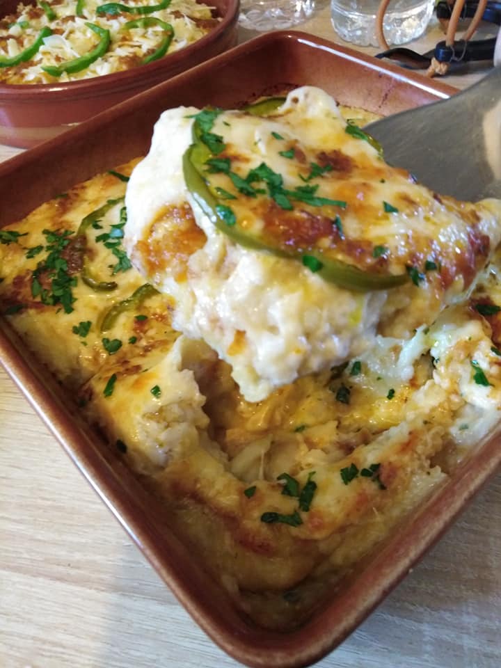 Σουφλέ με χοιρινό πουρέ και τυριά