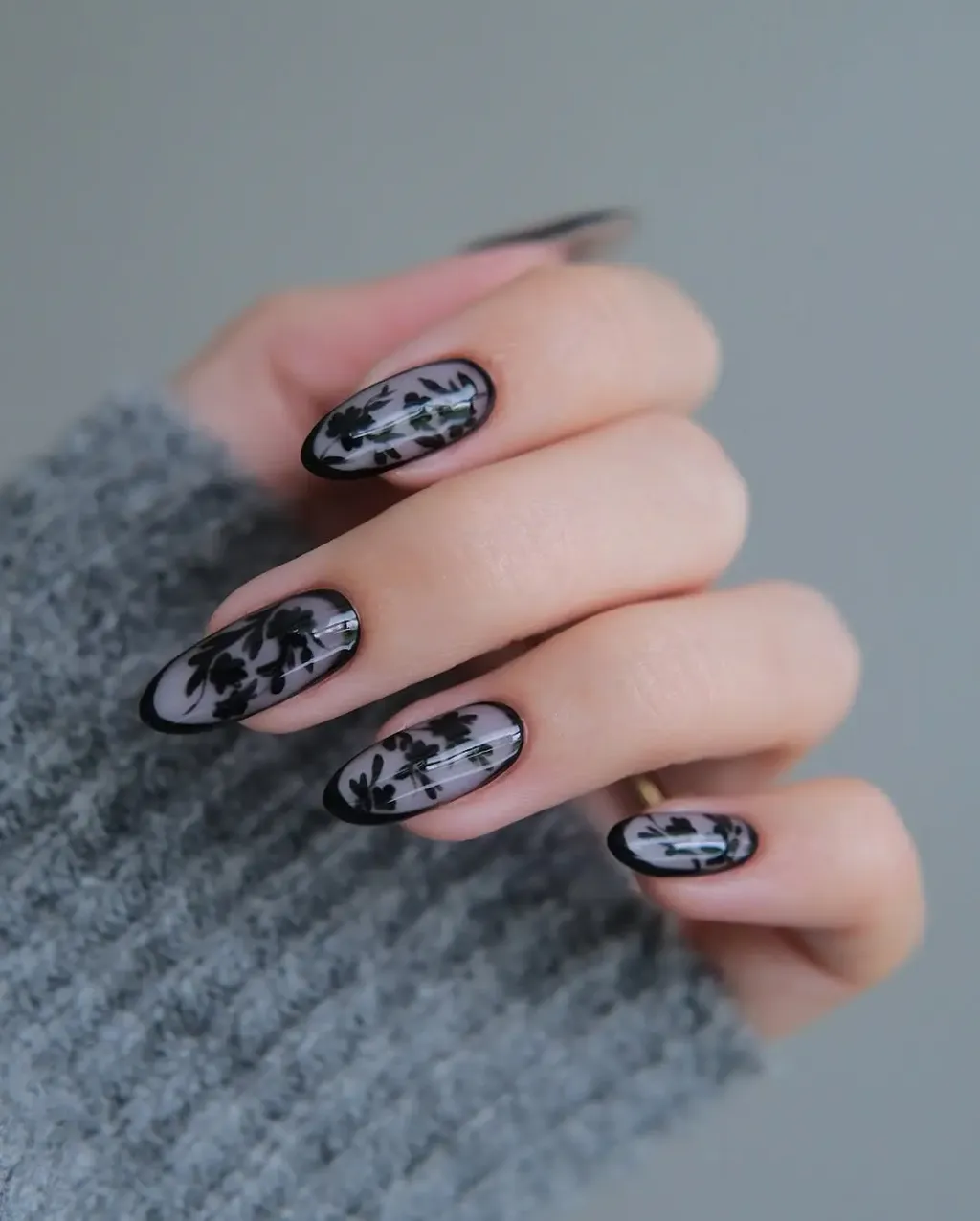botanical almond black nail designs webp